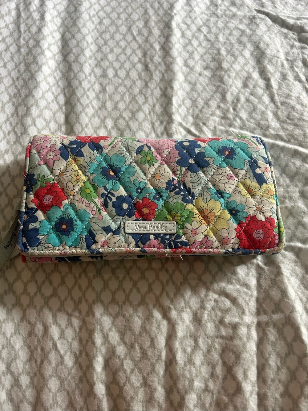 Vera Bradley Quilted Floral Zip Wallet in Turquoise, Red, Yellow & Pink